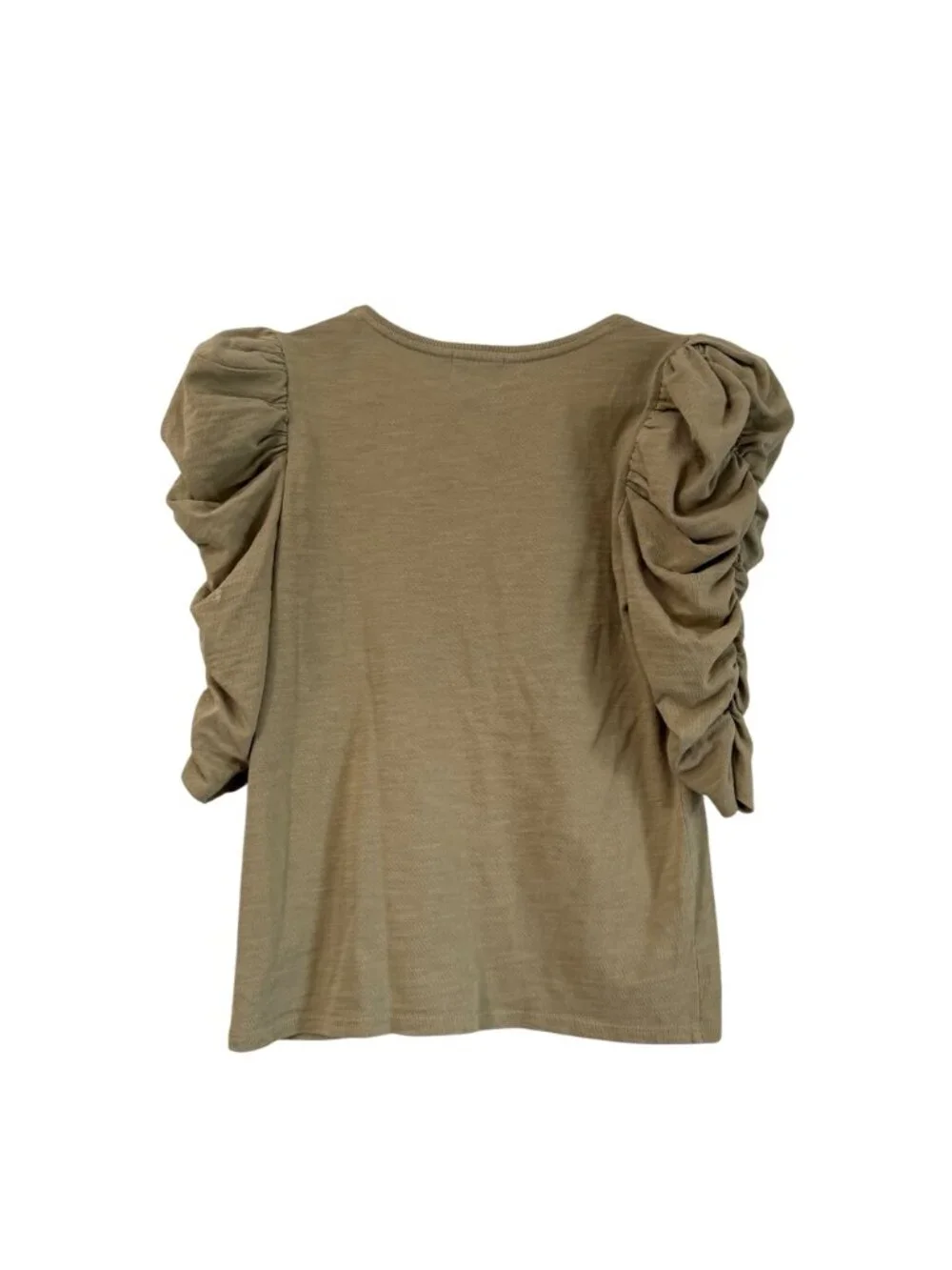 Nation LTD Tan Puff Scrunched 3/4 Sleeve Scoop Neck Top Womens Size Small - Picture 4 of 5